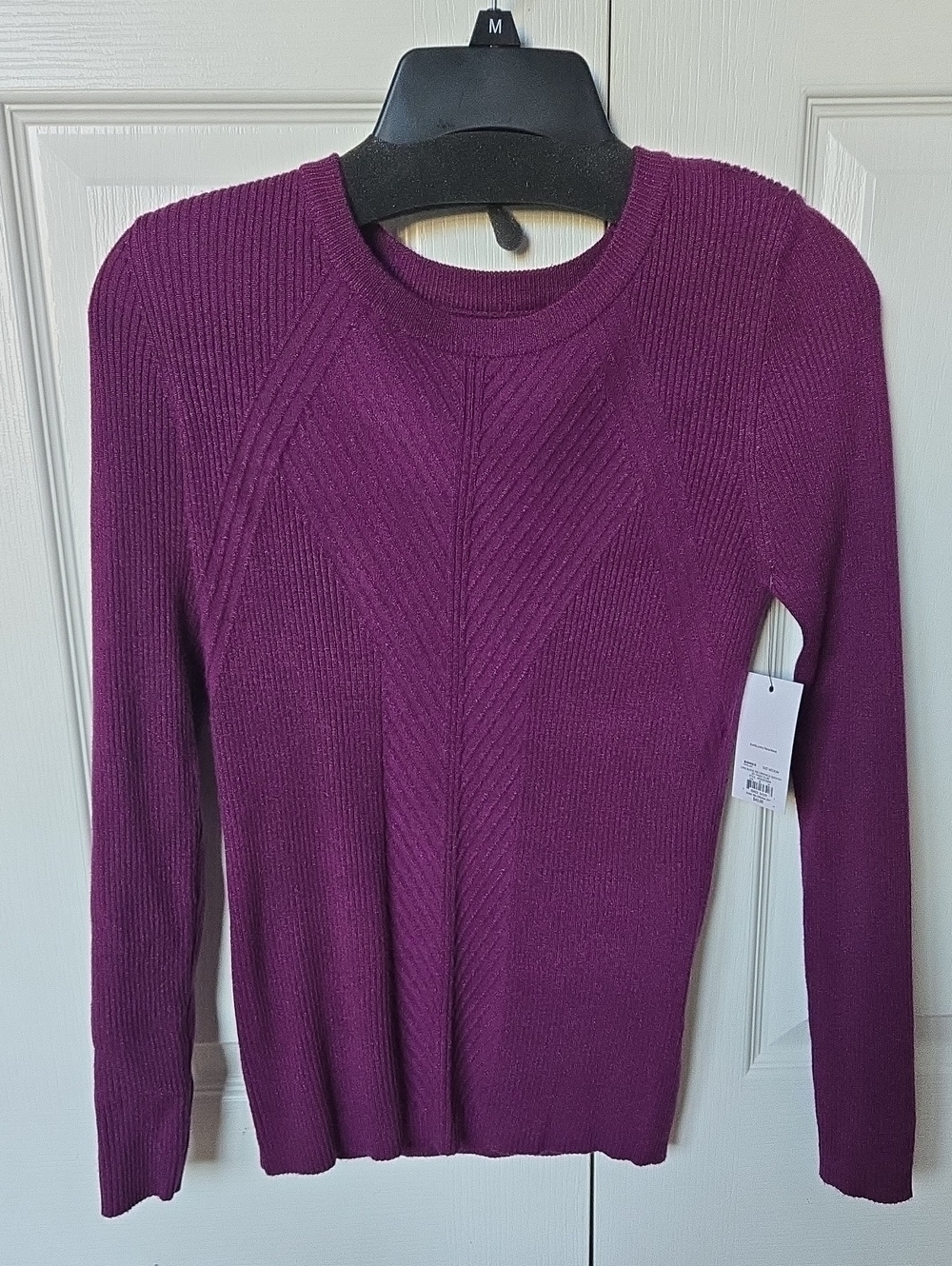 Nine West Women's Ribbed Crewneck Sweater - Purple
